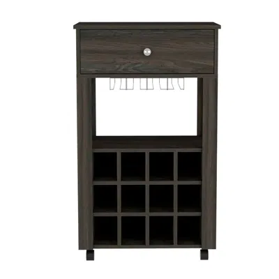 Homezia Espresso Rolling Bar Cart With Wine Storage