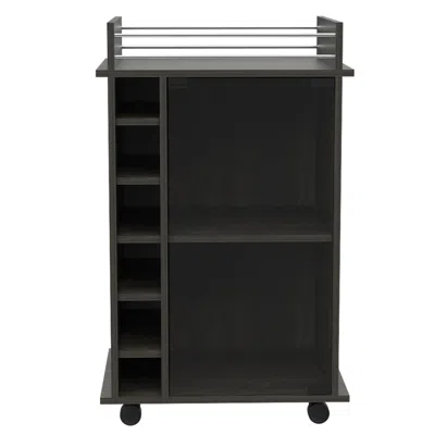 Homezia Espresso Rolling Bar Cart With Wine Storage In Gray