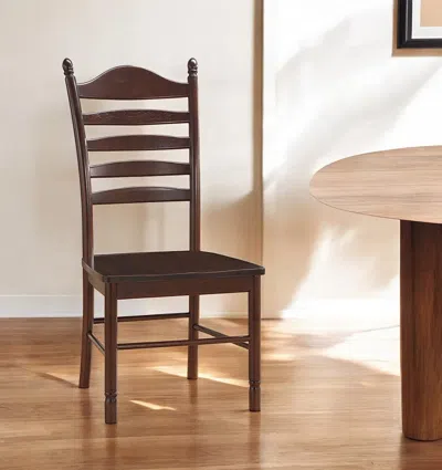 Homezia Espresso Wood Ladder Back Dining Side Chair In Brown