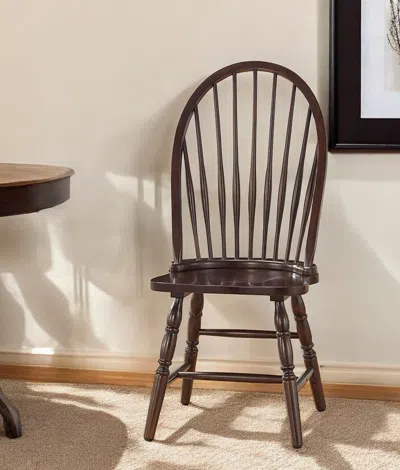 Homezia Espresso Wood Windsor Back Dining Side Chair In Brown