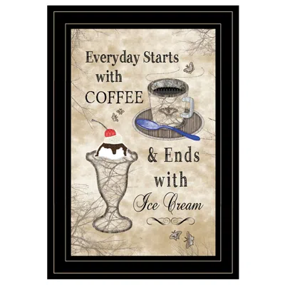 Homezia Everyday Starts With Coffee 4 Black Framed Print Kitchen Wall Art