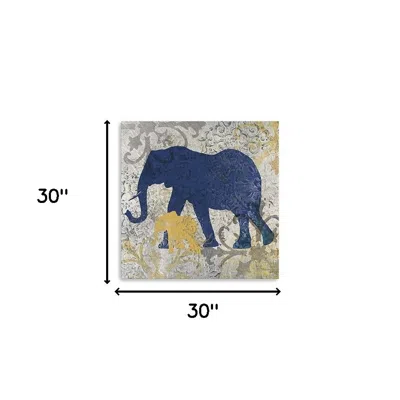 Homezia Exotic Blue And Gold Elephant Unframed Print Wall Art