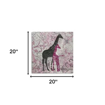 Homezia Exotic Pink Giraffes Unframed Print Wall Art In Blue