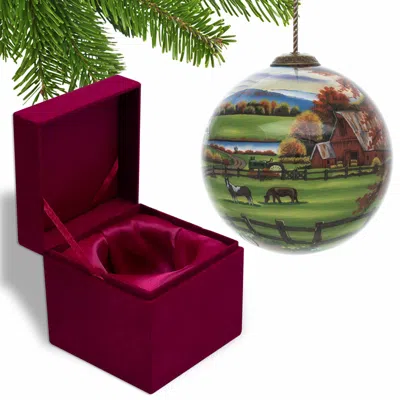 Homezia Farm In The Fall Scenery Hand Painted Mouth Blown Glass Ornament