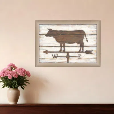 Homezia Farmhouse Cow Brown Framed Print Wall Art In Neutral
