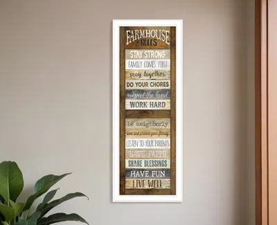 Homezia Farmhouse Rules 2 White Framed Print Wall Art In Multi