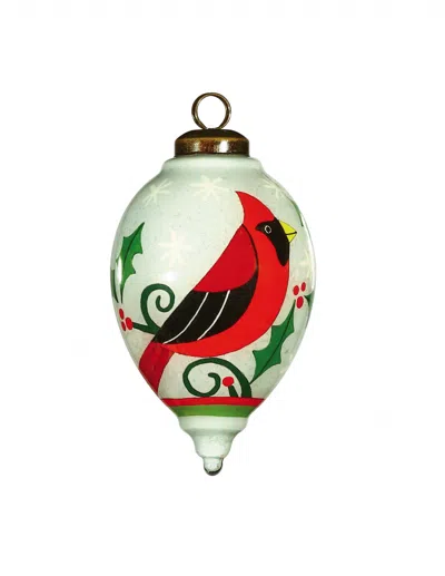 Homezia Festive Glitter Red Cardinal Hand Painted Mouth Blown Glass Ornament