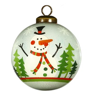 Homezia Festive Glitter Snowman Hand Painted Mouth Blown Glass Ornament