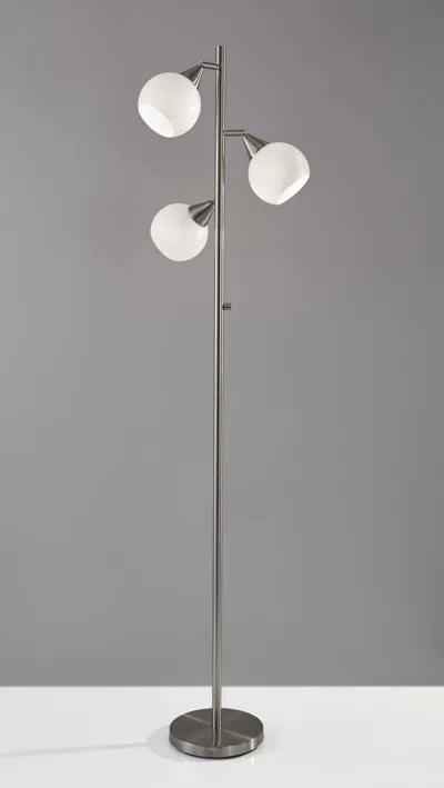 Homezia Floor Lamp Brushed Steel Metal Three Adjustable Globes In Gray