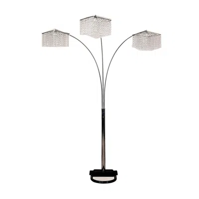 Homezia Floor Lamp With Three Hanging Crystal Shades In Brown