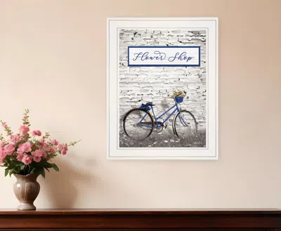 Homezia Flower Shop Bicycle 1 White Framed Print Wall Art