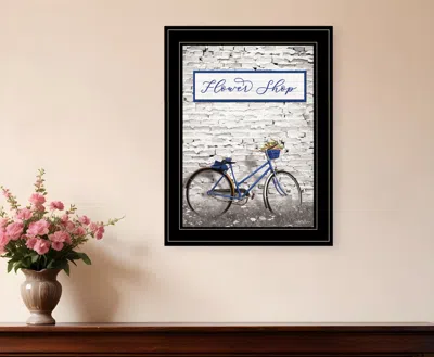 Homezia Flower Shop Bicycle 2 Black Framed Print Wall Art