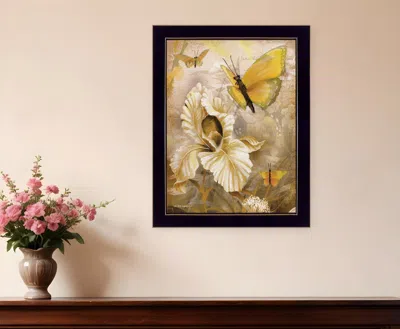 Homezia Flowers And Butterflies I 1 Black Framed Print Wall Art