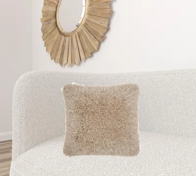 Homezia Fluffy Beige Shag Accent Throw Pillow