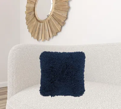 Homezia Fluffy Navy Shag Accent Throw Pillow