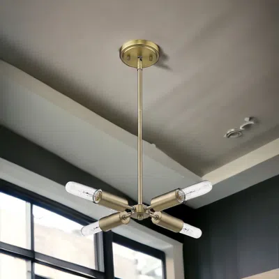 Homezia Four Light Dull Gold Hanging Chandelier In Brown