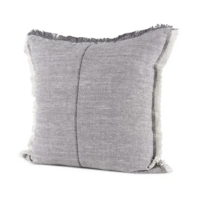 Homezia Fringed Blue And Beige Square Accent Pillow Cover In Gray