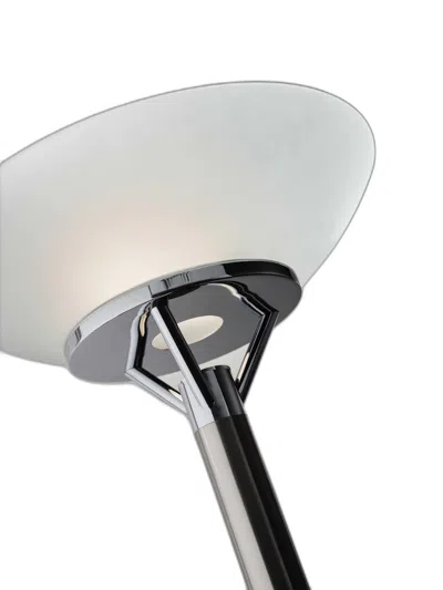 Homezia Frosted Glass Shade Uplighting Torchiere In Brushed Steel In Metallic