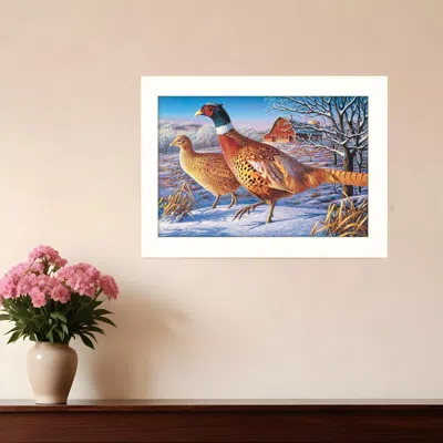 Homezia Frosty Morning Ringnecks 2 White Framed Print Wall Art In Multi