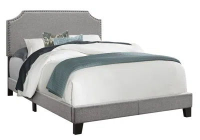 Homezia Full Size Grey Linen With Chrome Trim And Solid Wood Black Feet Bed In Gray