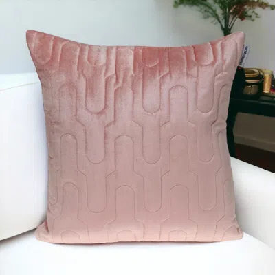 Homezia Geometric Lush Quilted Metallic Pink Throw Pillow