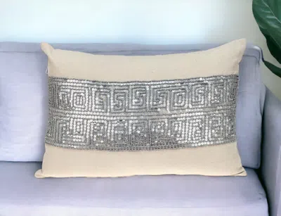 Homezia Glam Beige With Silver Sequins Lumbar Throw Pillow