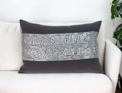 Homezia Glam Gray With Silver Sequins Lumbar Throw Pillow