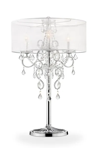 Homezia Glam Silver Faux Crystal Accent Table Lamp With See Thru Shade In Metallic