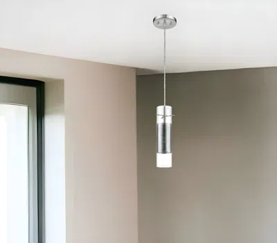 Homezia Glass And Silver Mesh Shade Hanging Light In Gray
