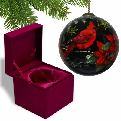 Homezia Glossy Red Cardinal Hand Painted Mouth Blown Glass Ornament