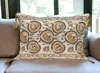 Homezia Gold And Bronze Embroidered Decorative Lumbar Pillow