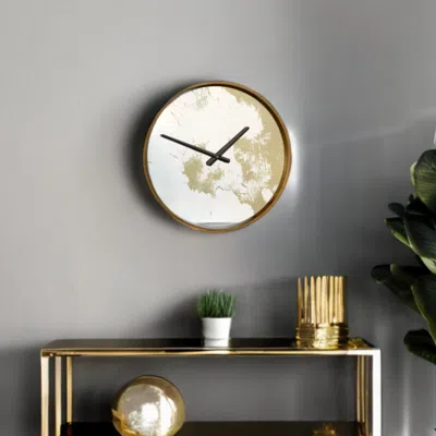 Homezia Gold Dust 14" Modern Round Wall Clock In Animal Print
