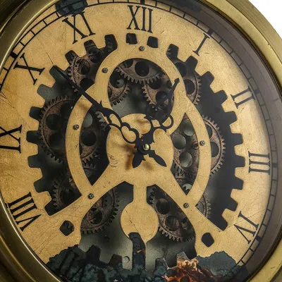 Homezia Gold Industrial Style Round Wall Clock In Blue