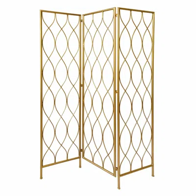 Homezia Golden Scroll Three Panel Room Divider Screen