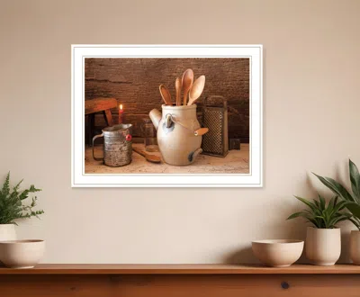 Homezia Grandmas Kitchen Tools 2 White Framed Print Kitchen Wall Art In Brown