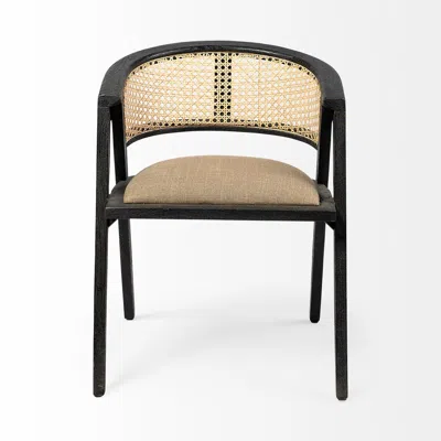 Homezia Gray And Black Upholstered Linen Open Back Dining Arm Chair
