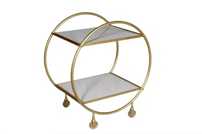 Homezia Gray And Gold Iron And Marble Rolling Bar Cart
