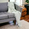Homezia Gray And Green Woven Cotton Throw Blanket With Fringe