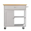 Homezia Gray And Natural 35" Rolling Kitchen Island With Storage