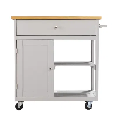 Homezia Gray And Natural 35" Rolling Kitchen Island With Storage In Neutral