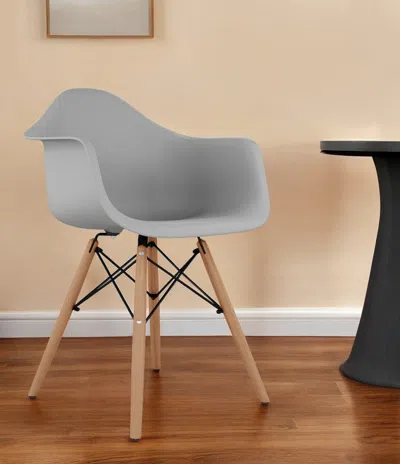 Homezia Gray And Natural Heavy Duty Plastic And Solid Wood Dining Arm Chair In Brown