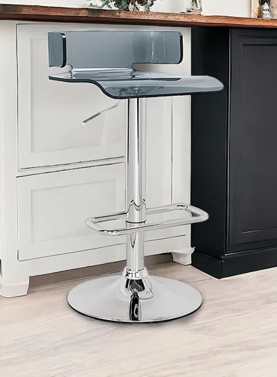 Homezia Gray And Silver Metal Swivel Low Back Adjustable Height Bar Chair In Animal Print