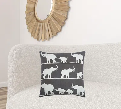 Homezia Gray And White Elephant Parade Down Filled Throw Pillow