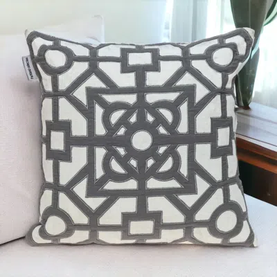 Homezia Gray And White Lattice Velvet Throw Pillow