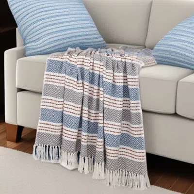Homezia Gray And White Woven Cotton Striped Throw Blanket
