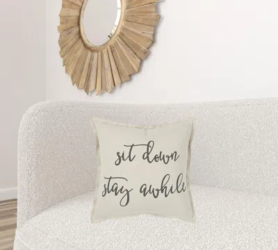 Homezia Gray Cream Stay Awhile Decorative Throw Pillow