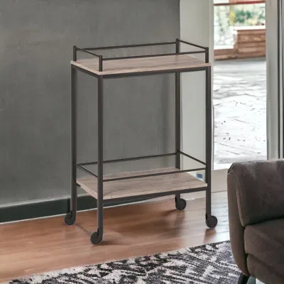 Homezia Gray Steel Rolling Bar Cart In Black