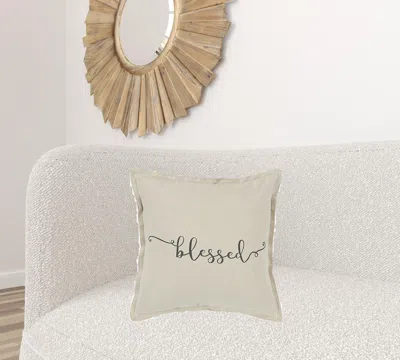 Homezia Gray Taupe Canvas Blessed Throw Pillow