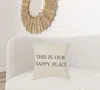 Homezia Gray Taupe Canvas Happy Place Throw Pillow