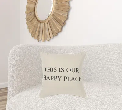 Homezia Gray Taupe Canvas Happy Place Throw Pillow